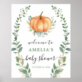 Groen Goud Pompoen Baby shower Welkomstbord Poster