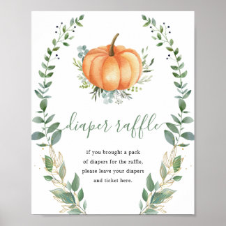Groen Goud Pompoen Luier Raffle Baby shower Poster
