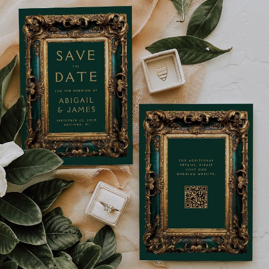  Groen Goud QR Code Bruiloft Save the Date Kaart