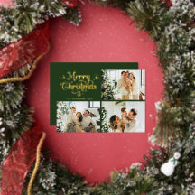 Groen & Goud Retro Kerst Familie Foto Collage