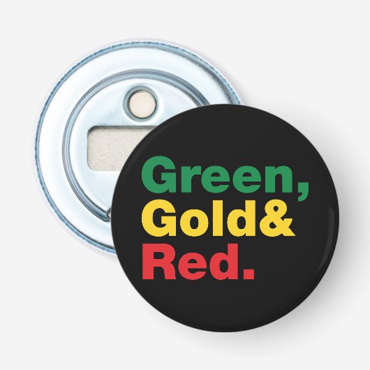 Groen, Goud & Rood. Button Flesopener (Voorkant)