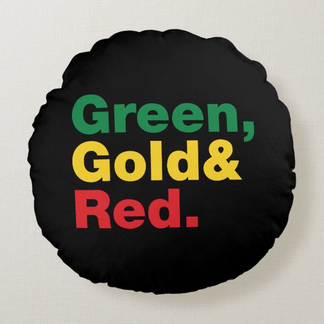 Groen, Goud & Rood. Rond Kussen (Voorkant)