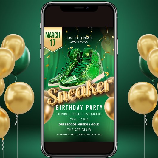Groen Goud Sneaker Bal Party Flyer Uitnodiging