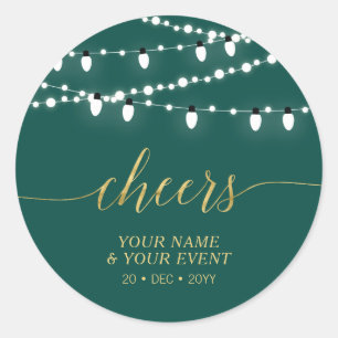 Groen & Goud Snoer Lichtjes Proost Evenement Cadea Ronde Sticker