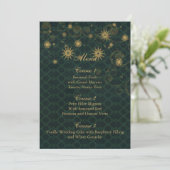 Groen goud Snowflakes Winter bruiloft menkkaarten Menu (Staand voorkant)