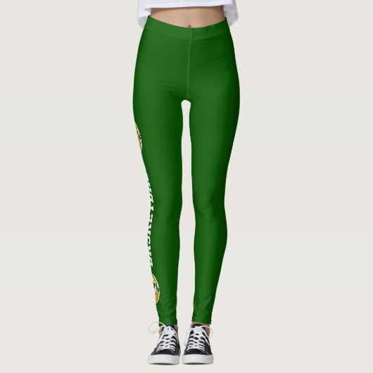 Groen Goud Team Kleuren Basketbal Tekst Up Poot Leggings (Voorkant)