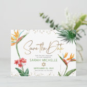 Groen Goud Tropische Vleermuis Mitswa Bloemenpalm Save The Date (Staand voorkant)