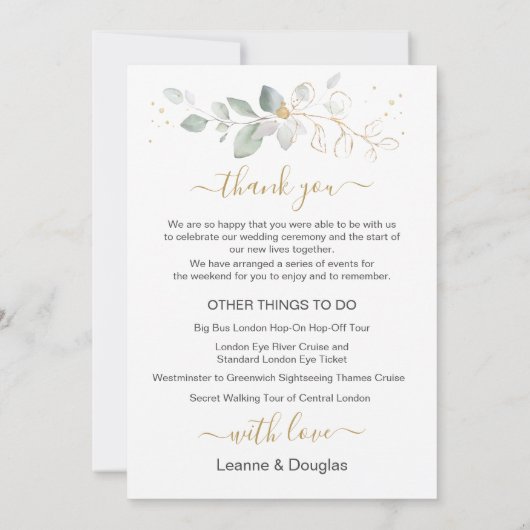 Groen & goud trouwweekend programma (Achterkant)