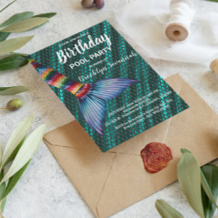 Groen Goud Turquoise Zeemeermin Staart Zwembad Fee Briefkaart