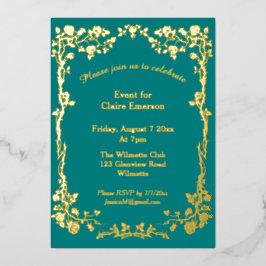 Groen & Goud Vergulde Roos Art Nouveau Folie Uitnodiging