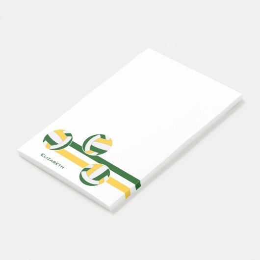 Groen Goud Volleyballen Strepen Speler Naam Post-it® Notes (Schuin)