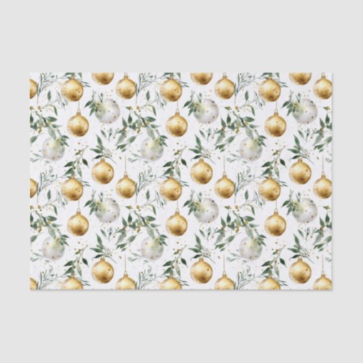 Groen Goud Waterverf Ornament Kerst Tissuepapier (Voorkant)