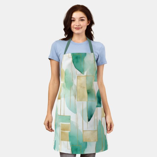 Groen Goud Wit Abstract Schort (Gedragen)