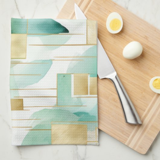 Groen Goud Wit Abstract Theedoek (Quarter Fold)