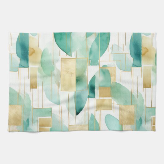 Groen Goud Wit Abstract Theedoek (Horizontaal)