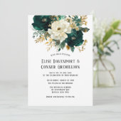 Groen Goud Wit Botanische Bloemen Bruiloft Kaart (Staand voorkant)