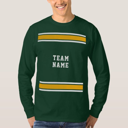 Groen Goud Wit Sport Jersey Team Lange Mouw T-shirt (Voorkant)
