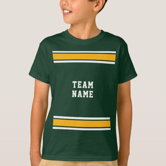 Groen Goud Wit Sport Jersey Teamnaam Kinder T-shirt (Voorkant)