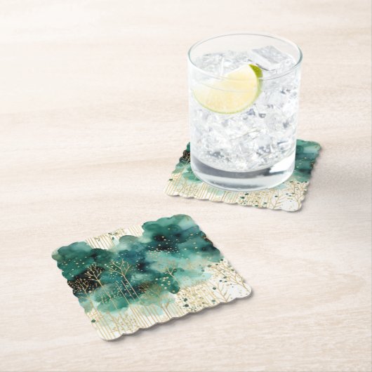 Groen Goud Witte Bomen Kerstmis Kartonnen Onderzetters (Insitu)