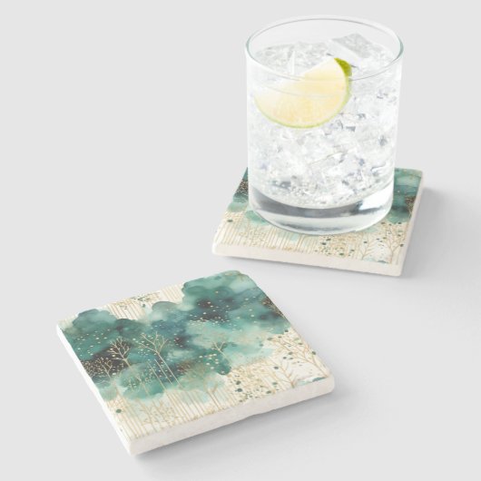 Groen Goud Witte Bomen Kerstmis Stenen Onderzetter (Zijkant)