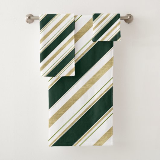 Groen Goud Witte Diagonale Strepen Gestreept Patro Bad Handdoek (Insitu)