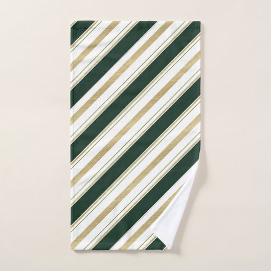 Groen Goud Witte Diagonale Strepen Gestreept Patro Bad Handdoek (Handdoek)