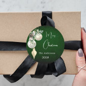 Groen goud witte kerstballen ronde sticker