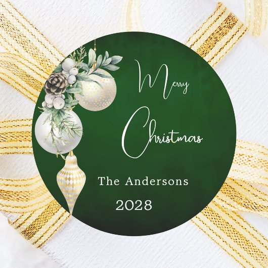 Groen goud witte kerstballen ronde sticker