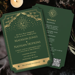 Groen Goud Zon Maan Tarot Trouwen QR Code Kaart
