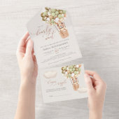 Groen gouden Beer ballonnen Baby shower All In One Uitnodiging (Afscheurbaar)