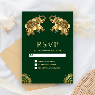 Groen Gouden Etnische Olifanten Indische RSVP Kaartje