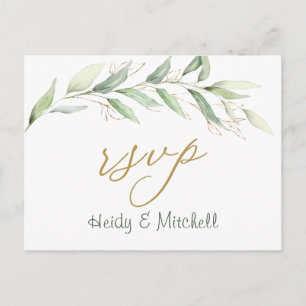Groen & gouden gebladerte RSVP-Briefkaart Briefkaart