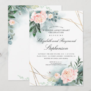Groen Gouden Geometrisch Bloem Bruiloft Jubileum Kaart