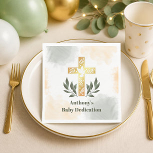 Groen Gouden Kruis Waterverf Baby Toewijdingsfeest Servet