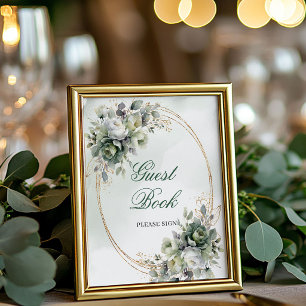 Groen Gouden Loof Guest Book Tafel Sign Poster