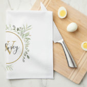 Groen Gouden Monogram Chic Script Theedoek (Quarter Fold)