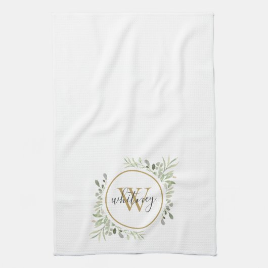 Groen Gouden Monogram Chic Script Theedoek (Verticaal)