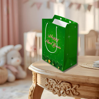 Groen Gouden Nieuwjaarscadeautas Medium Cadeauzakje