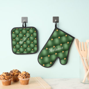 Groen Gouden Ovenwant en Pothouder Set Aangepaste