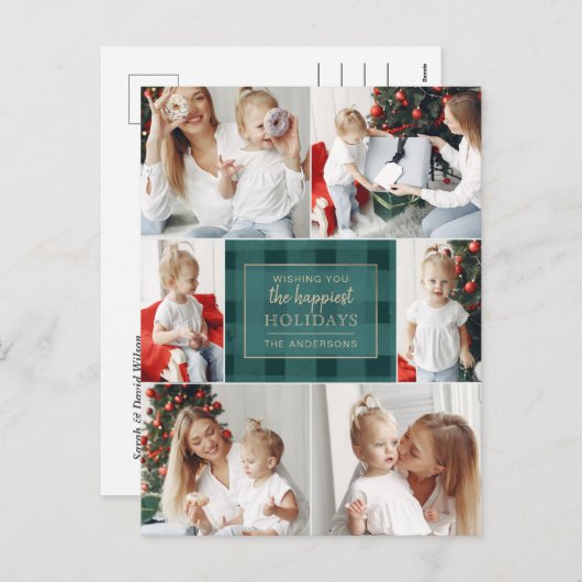 Groen goudgesteente niet traditioneel fotocollage feestdagenkaart (Voorkant / Achterkant)