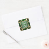Groen goudrooster monogram envelop vierkante sticker (Envelop)