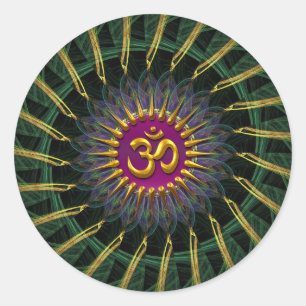 Groen + goudwervelkolom Golden (Aum) Ronde Sticker