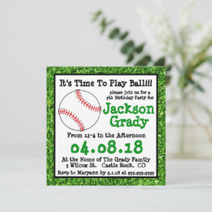 Groen gras Baseball Birthday Uitnodiging