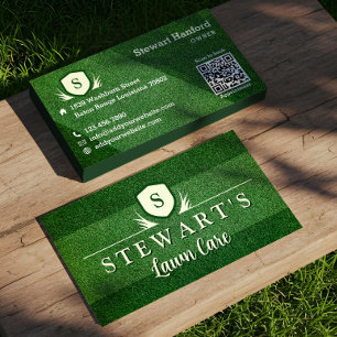 Groen gras gazon & Landscaping Monogram Crest Visitekaartje