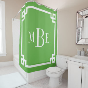 Groen Grieks Key Border Monogram Douchegordijn