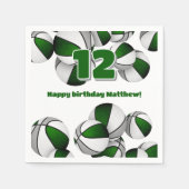 Groen Grijs Basketballen Meisjes Jongens Sportfees Servet (Voorkant)