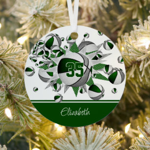 Groen grijs basketballen sterren gepersonaliseerd metalen ornament