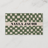 Groen Grijs Checkerboard Patroon QR Code Handgemaa Visitekaartje (Voorkant)