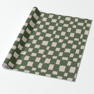Groen Grijs Geruit Checkerboard Patroon Elegant Cadeaupapier
