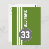 Groen Grijs Racing Stripes Eigen Naam Nummer Briefkaart (Voorkant / Achterkant)